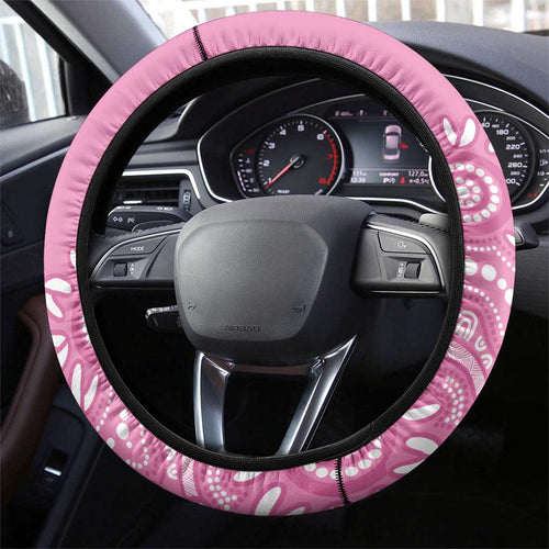 Bowls Australia Breast Cancer Steering Wheel Cover Pink Ribbon Kangaroo Aboriginal Art - Aussie Hoodie