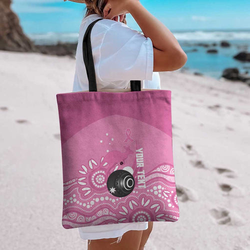 Custom Bowls Australia Breast Cancer Tote Bag Pink Ribbon Kangaroo Aboriginal Art - Aussie Hoodie