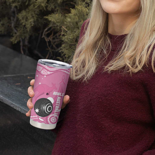 Custom Bowls Australia Breast Cancer Tumbler Cup Pink Ribbon Kangaroo Aboriginal Art - Aussie Hoodie