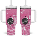 Custom Bowls Australia Breast Cancer Tumbler With Handle Pink Ribbon Kangaroo Aboriginal Art - Aussie Hoodie