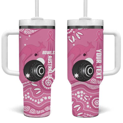 Custom Bowls Australia Breast Cancer Tumbler With Handle Pink Ribbon Kangaroo Aboriginal Art - Aussie Hoodie
