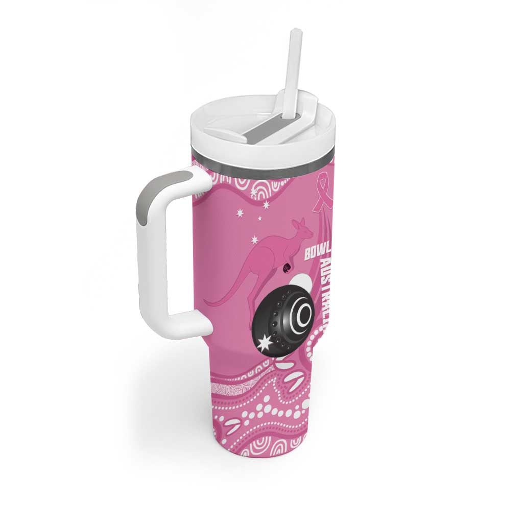 Custom Bowls Australia Breast Cancer Tumbler With Handle Pink Ribbon Kangaroo Aboriginal Art - Aussie Hoodie
