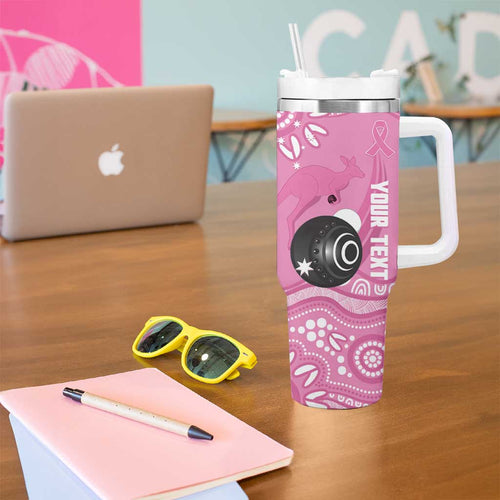 Custom Bowls Australia Breast Cancer Tumbler With Handle Pink Ribbon Kangaroo Aboriginal Art - Aussie Hoodie