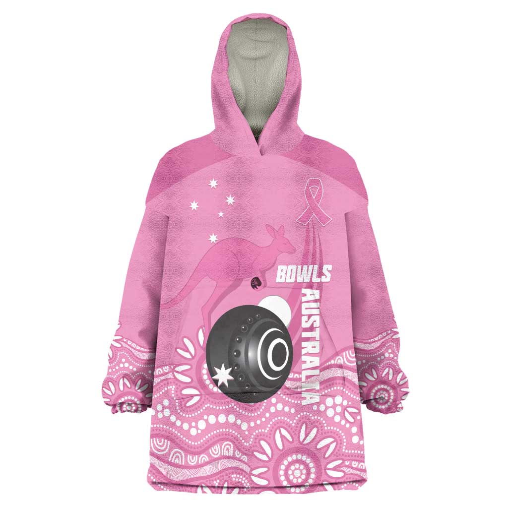Custom Bowls Australia Breast Cancer Wearable Blanket Hoodie Pink Ribbon Kangaroo Aboriginal Art - Aussie Hoodie