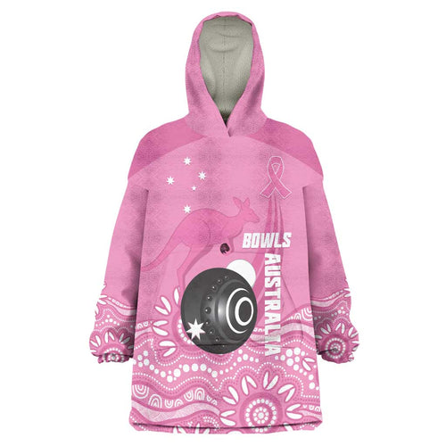 Custom Bowls Australia Breast Cancer Wearable Blanket Hoodie Pink Ribbon Kangaroo Aboriginal Art - Aussie Hoodie