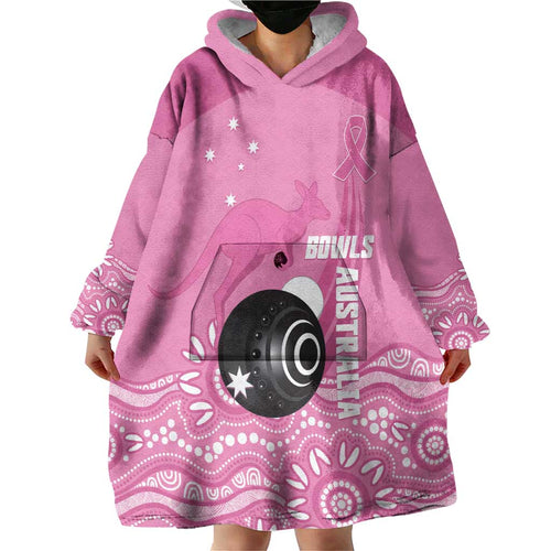 Custom Bowls Australia Breast Cancer Wearable Blanket Hoodie Pink Ribbon Kangaroo Aboriginal Art - Aussie Hoodie