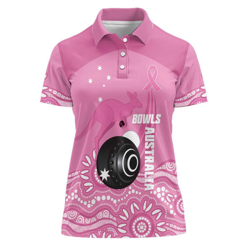 Custom Bowls Australia Breast Cancer Women Polo Shirt Pink Ribbon Kangaroo Aboriginal Art - Aussie Hoodie