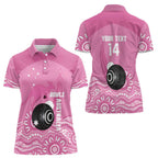 Custom Bowls Australia Breast Cancer Women Polo Shirt Pink Ribbon Kangaroo Aboriginal Art - Aussie Hoodie