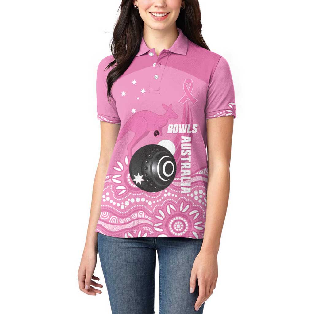 Custom Bowls Australia Breast Cancer Women Polo Shirt Pink Ribbon Kangaroo Aboriginal Art - Aussie Hoodie