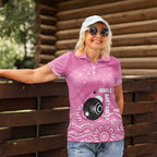 Custom Bowls Australia Breast Cancer Women Polo Shirt Pink Ribbon Kangaroo Aboriginal Art - Aussie Hoodie