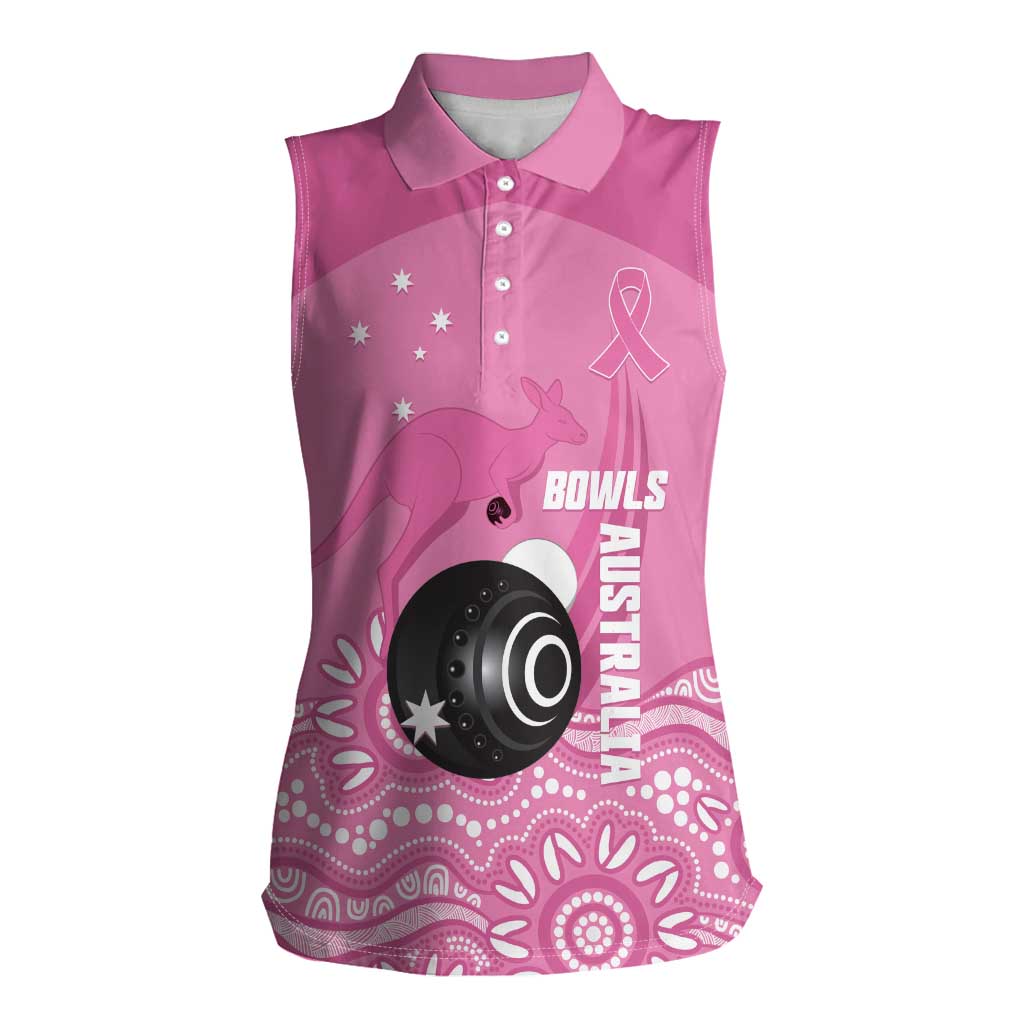 Custom Bowls Australia Breast Cancer Women Sleeveless Polo Shirt Pink Ribbon Kangaroo Aboriginal Art - Aussie Hoodie