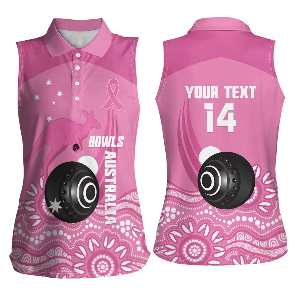 Custom Bowls Australia Breast Cancer Women Sleeveless Polo Shirt Pink Ribbon Kangaroo Aboriginal Art - Aussie Hoodie