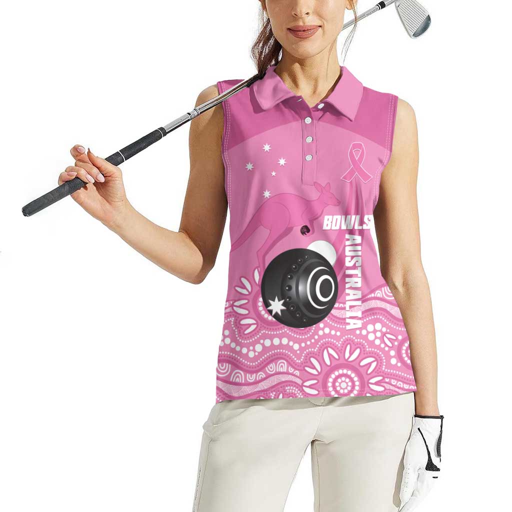 Custom Bowls Australia Breast Cancer Women Sleeveless Polo Shirt Pink Ribbon Kangaroo Aboriginal Art - Aussie Hoodie