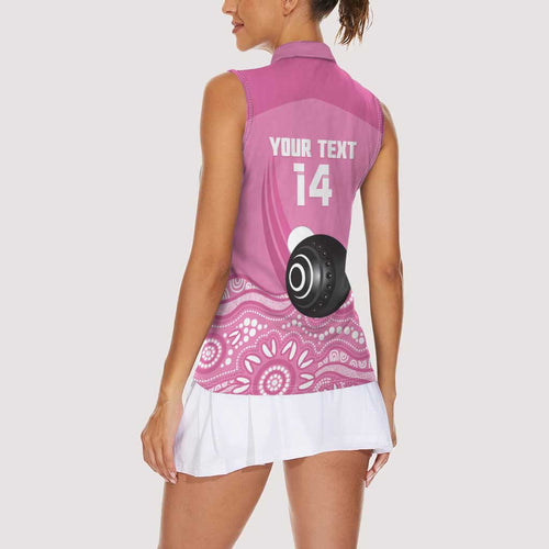 Custom Bowls Australia Breast Cancer Women Sleeveless Polo Shirt Pink Ribbon Kangaroo Aboriginal Art - Aussie Hoodie
