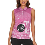 Custom Bowls Australia Breast Cancer Women Sleeveless Polo Shirt Pink Ribbon Kangaroo Aboriginal Art - Aussie Hoodie