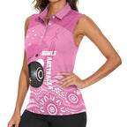 Custom Bowls Australia Breast Cancer Women Sleeveless Polo Shirt Pink Ribbon Kangaroo Aboriginal Art - Aussie Hoodie