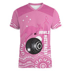 Custom Bowls Australia Breast Cancer Women V-Neck T-Shirt Pink Ribbon Kangaroo Aboriginal Art - Aussie Hoodie
