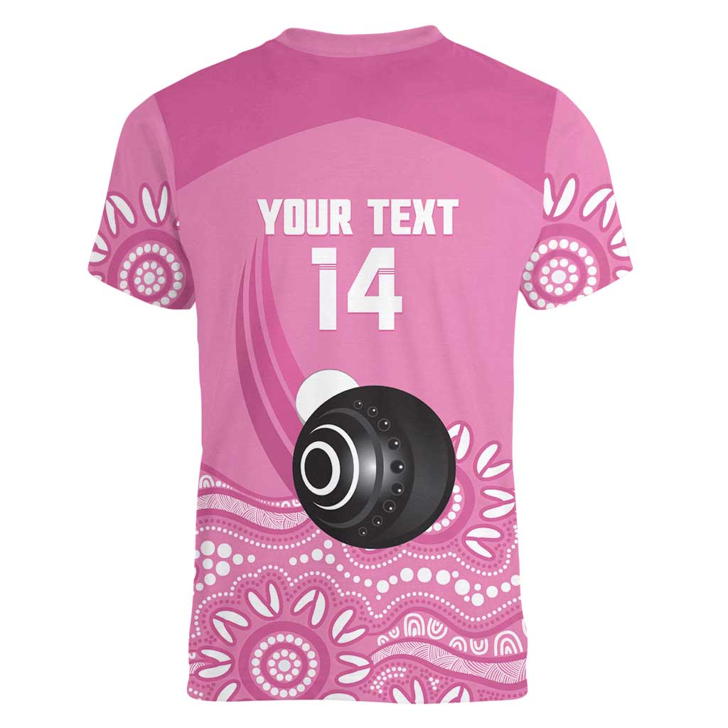 Custom Bowls Australia Breast Cancer Women V-Neck T-Shirt Pink Ribbon Kangaroo Aboriginal Art - Aussie Hoodie