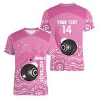 Custom Bowls Australia Breast Cancer Women V-Neck T-Shirt Pink Ribbon Kangaroo Aboriginal Art - Aussie Hoodie