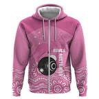Custom Bowls Australia Breast Cancer Zip Hoodie Pink Ribbon Kangaroo Aboriginal Art - Aussie Hoodie