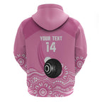 Custom Bowls Australia Breast Cancer Zip Hoodie Pink Ribbon Kangaroo Aboriginal Art - Aussie Hoodie
