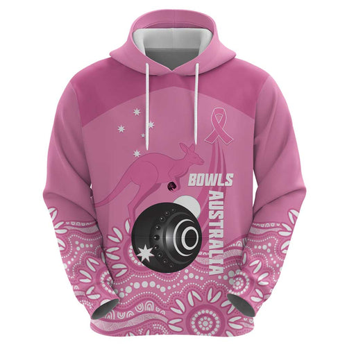 Custom Bowls Australia Breast Cancer Zip Hoodie Pink Ribbon Kangaroo Aboriginal Art - Aussie Hoodie