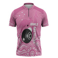 Custom Bowls Australia Breast Cancer Zipper Polo Shirt Pink Ribbon Kangaroo Aboriginal Art - Aussie Hoodie