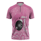 Custom Bowls Australia Breast Cancer Zipper Polo Shirt Pink Ribbon Kangaroo Aboriginal Art - Aussie Hoodie