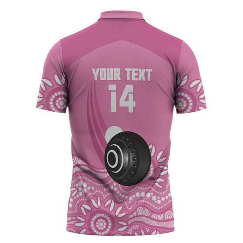 Custom Bowls Australia Breast Cancer Zipper Polo Shirt Pink Ribbon Kangaroo Aboriginal Art - Aussie Hoodie