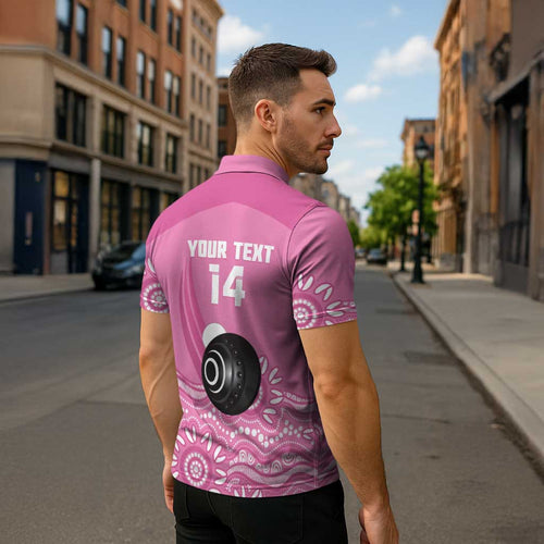 Custom Bowls Australia Breast Cancer Zipper Polo Shirt Pink Ribbon Kangaroo Aboriginal Art - Aussie Hoodie