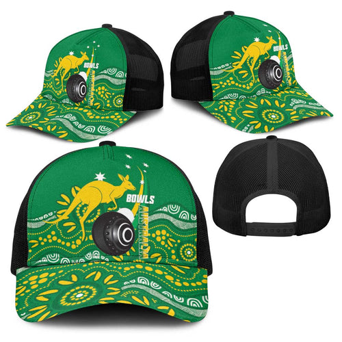 Bowls Australia Baseball Net Cap Aussie Kangaroo Aboriginal Art - Aussie Hoodie