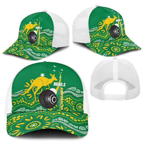 Bowls Australia Baseball Net Cap Aussie Kangaroo Aboriginal Art - Aussie Hoodie