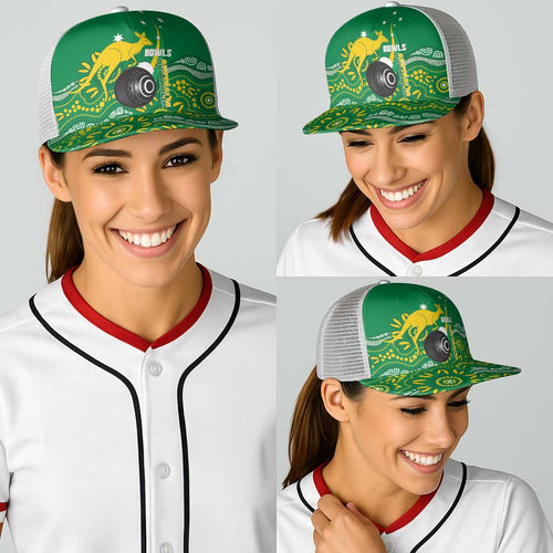 Bowls Australia Baseball Net Cap Aussie Kangaroo Aboriginal Art - Aussie Hoodie