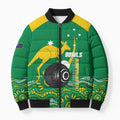 Custom Bowls Australia Bomber Puffer Jacket Aussie Kangaroo Aboriginal Art - Aussie Hoodie