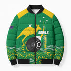 Custom Bowls Australia Bomber Puffer Jacket Aussie Kangaroo Aboriginal Art - Aussie Hoodie
