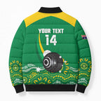 Custom Bowls Australia Bomber Puffer Jacket Aussie Kangaroo Aboriginal Art - Aussie Hoodie