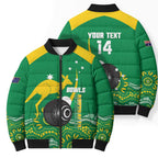 Custom Bowls Australia Bomber Puffer Jacket Aussie Kangaroo Aboriginal Art - Aussie Hoodie