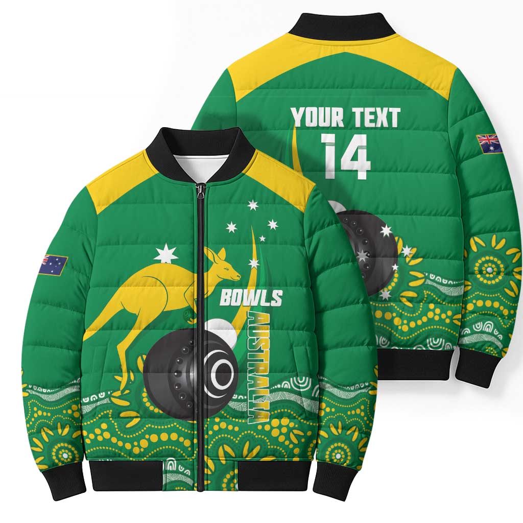 Custom Bowls Australia Bomber Puffer Jacket Aussie Kangaroo Aboriginal Art - Aussie Hoodie