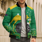 Custom Bowls Australia Bomber Puffer Jacket Aussie Kangaroo Aboriginal Art - Aussie Hoodie