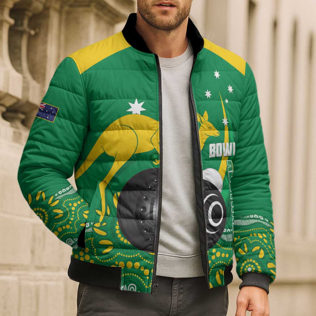 Custom Bowls Australia Bomber Puffer Jacket Aussie Kangaroo Aboriginal Art - Aussie Hoodie