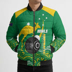 Custom Bowls Australia Bomber Puffer Jacket Aussie Kangaroo Aboriginal Art - Aussie Hoodie