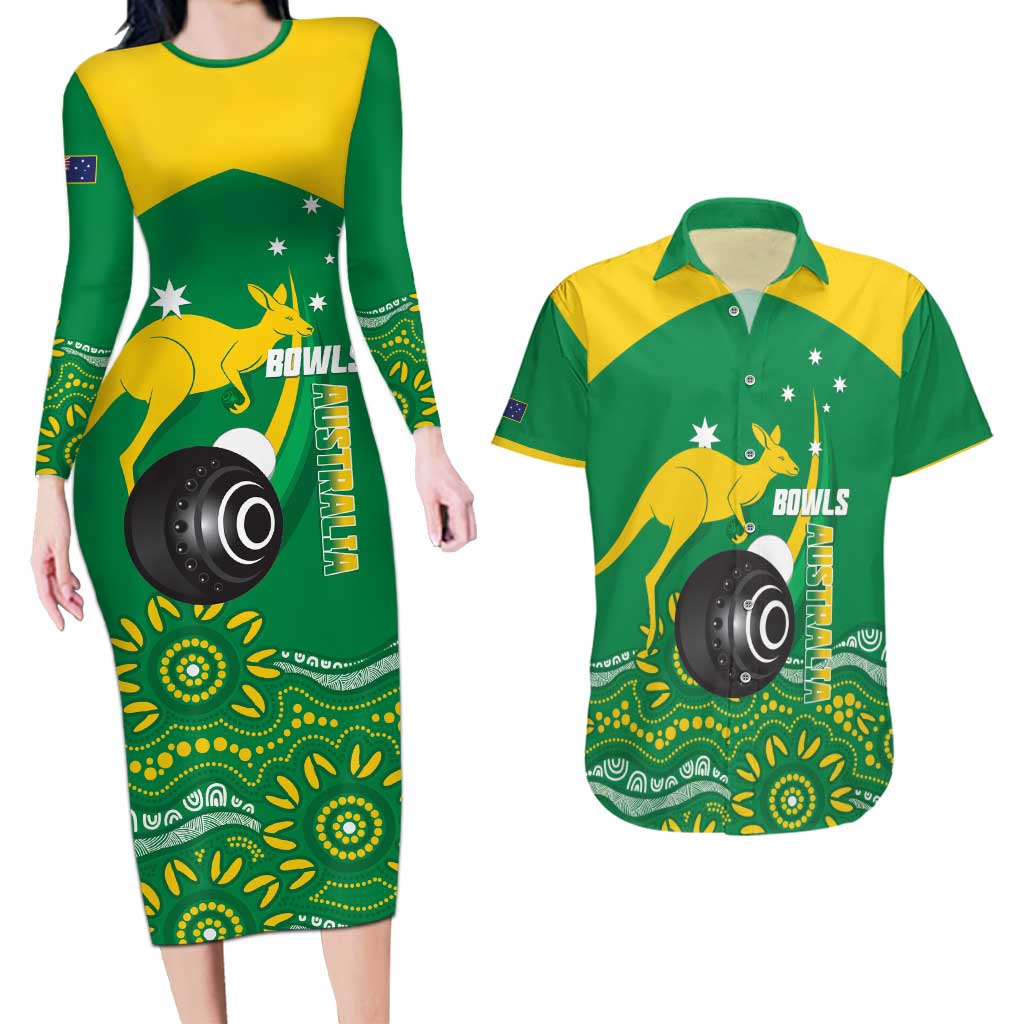 Custom Bowls Australia Couples Matching Long Sleeve Bodycon Dress and Hawaiian Shirt Aussie Kangaroo Aboriginal Art - Aussie Hoodie