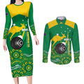 Custom Bowls Australia Couples Matching Long Sleeve Bodycon Dress and Long Sleeve Button Shirt Aussie Kangaroo Aboriginal Art - Aussie Hoodie
