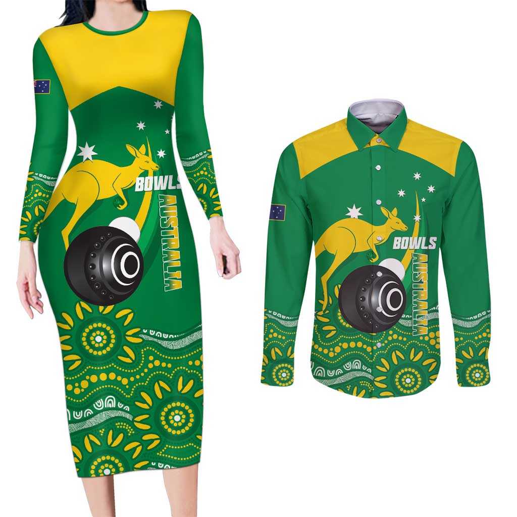 Custom Bowls Australia Couples Matching Long Sleeve Bodycon Dress and Long Sleeve Button Shirt Aussie Kangaroo Aboriginal Art - Aussie Hoodie