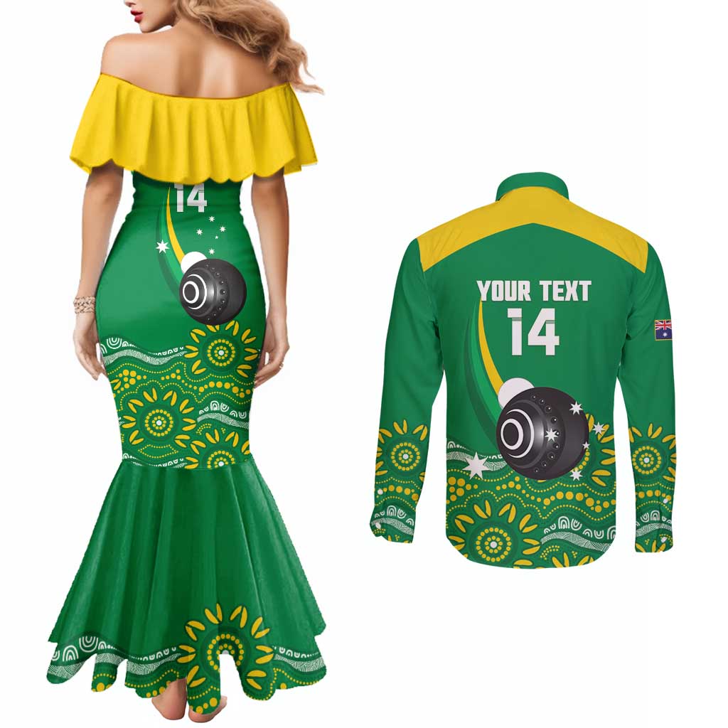 Custom Bowls Australia Couples Matching Mermaid Dress and Long Sleeve Button Shirt Aussie Kangaroo Aboriginal Art - Aussie Hoodie