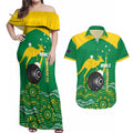 Custom Bowls Australia Couples Matching Off Shoulder Maxi Dress and Hawaiian Shirt Aussie Kangaroo Aboriginal Art - Aussie Hoodie