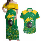 Custom Bowls Australia Couples Matching Off Shoulder Maxi Dress and Hawaiian Shirt Aussie Kangaroo Aboriginal Art - Aussie Hoodie