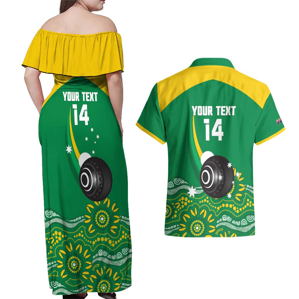 Custom Bowls Australia Couples Matching Off Shoulder Maxi Dress and Hawaiian Shirt Aussie Kangaroo Aboriginal Art - Aussie Hoodie