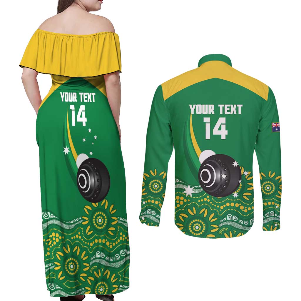 Custom Bowls Australia Couples Matching Off Shoulder Maxi Dress and Long Sleeve Button Shirt Aussie Kangaroo Aboriginal Art - Aussie Hoodie