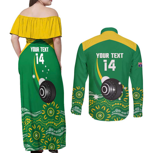 Custom Bowls Australia Couples Matching Off Shoulder Maxi Dress and Long Sleeve Button Shirt Aussie Kangaroo Aboriginal Art - Aussie Hoodie